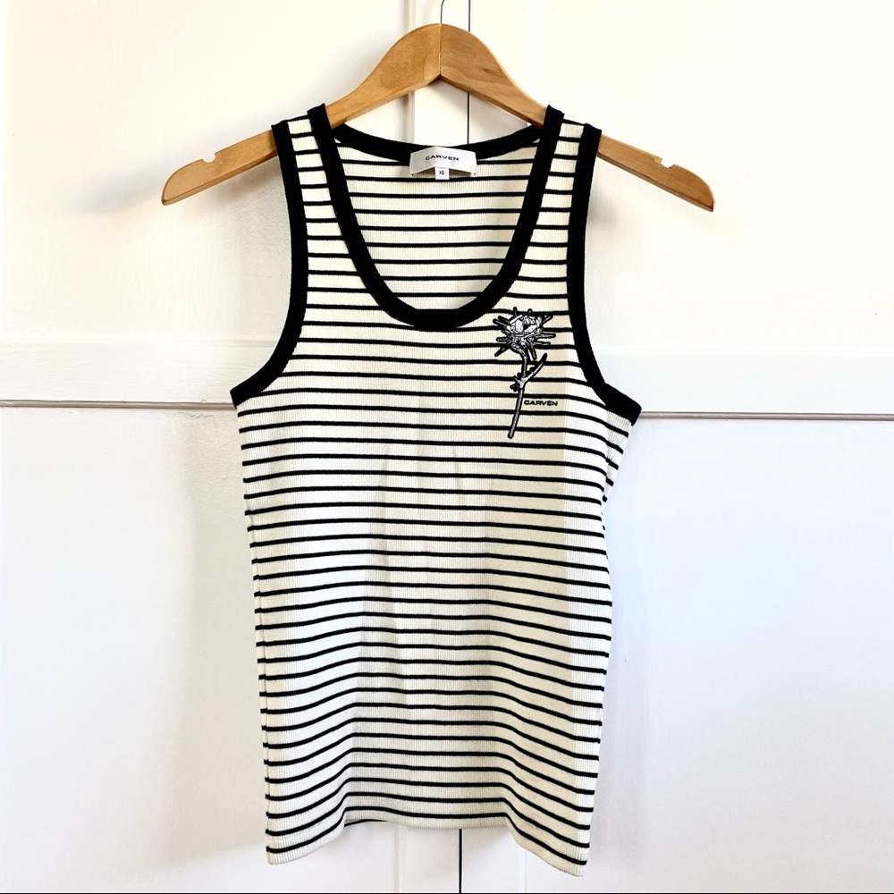 Knit tank top with embroidered detail